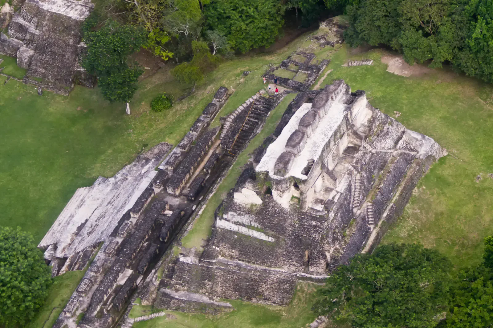 Aerial view of El Castillo and the plaza at Xunantunich